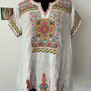 Johnny Was Embroidered Tunic Blouse